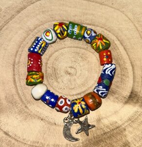 multicolored recycled African glass bead bracelet hand-painted beads