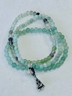fluorite jade aquamarine Buddha bracelet with sterling silver ring
