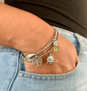 ocean gemstone bracelet trio with Larimar Aventurine Prehnite and sterling silver beads