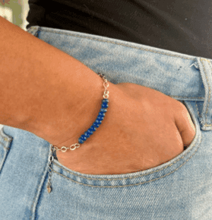 lapis lazuli bar necklace on sterling silver chain with gold-flecked stones