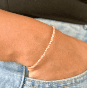 peach moonstone sterling silver necklace with tiny moonstones and silver beads