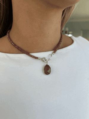 ruby choker necklace with ruby rondelle gemstones and central ruby pendant