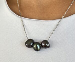 peacock pearl sterling silver necklace with three pearls on silver chain