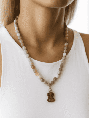 Montauk Downs handcrafted statement necklace featuring agate, ceramic, and sterling silver, by Watson Wells Jewelry