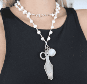 Second House handcrafted statement necklace featuring freshwater pearl, moonstone, and sterling silver, by Watson Wells Jewelry