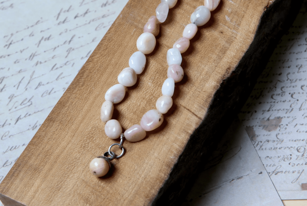 Faithful Heart, handcrafted necklace in sterling silver, coral and opal by Watson Wells Jewelry, third view