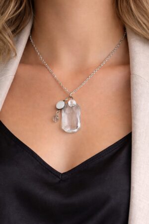 Rain Drop Reflection handcrafted dainty necklace featuring moonstone, quartz, and crystal, by Watson Wells Jewelry