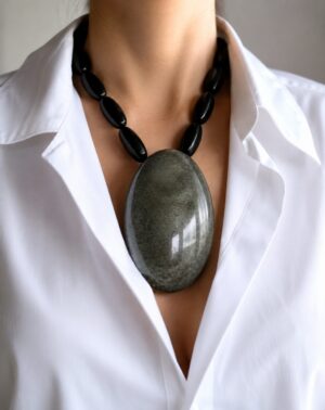 Silver Sheen handcrafted statement necklace featuring sterling silver, by Watson Wells Jewelry